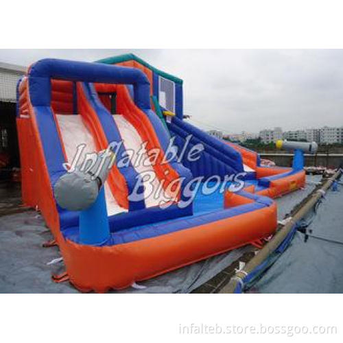 Commercial Red Inflatable Water Slidei Cannons For Adults ,